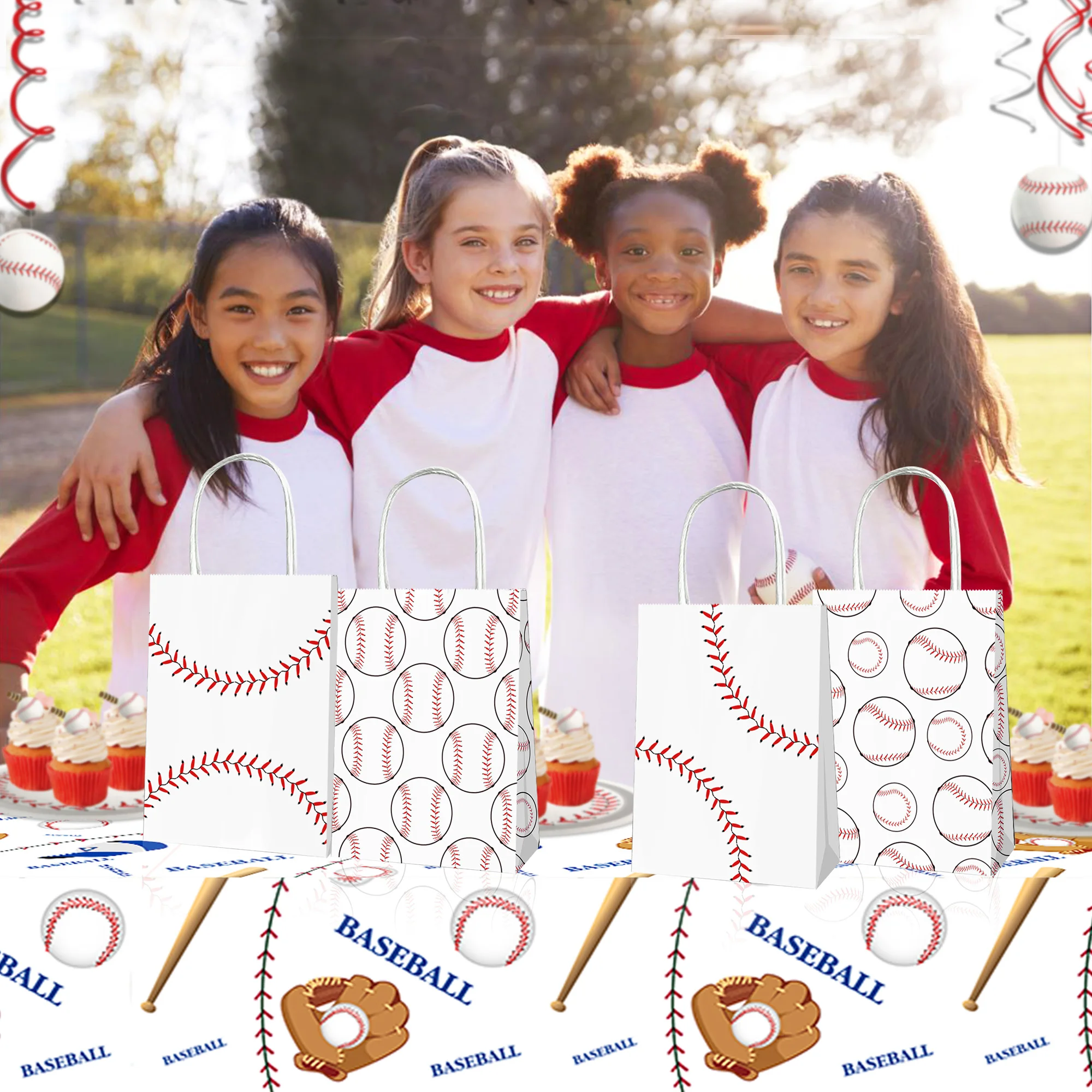 

BD086 12Pcs Sports Baseball Game Theme Birthday Party Tote Packaging Bag Baby Shower Party Gifts Shopping Wrapping Paper Bag