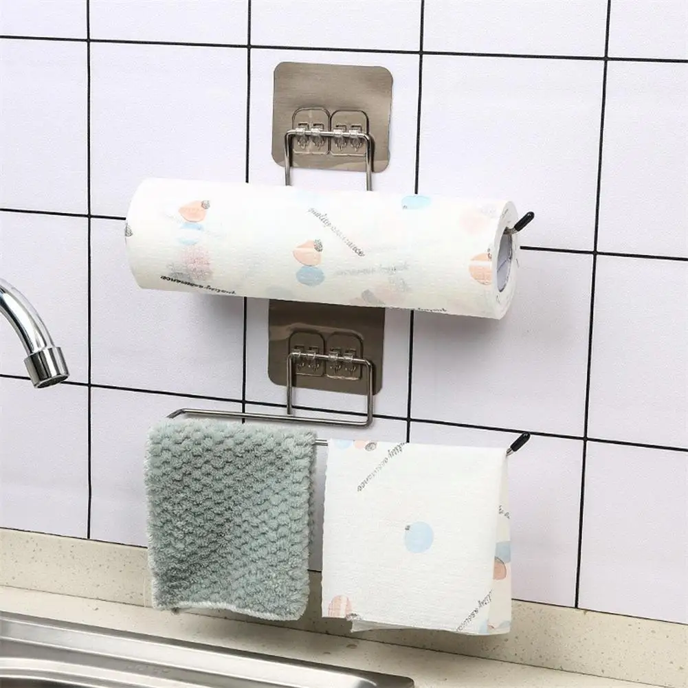 

1pc Kitchen Paper Holder Towel Hook Wall Hook Toilet Adhesive Rack Accessories Paper Stand Towel Home Toilet Self Organizer X7l0