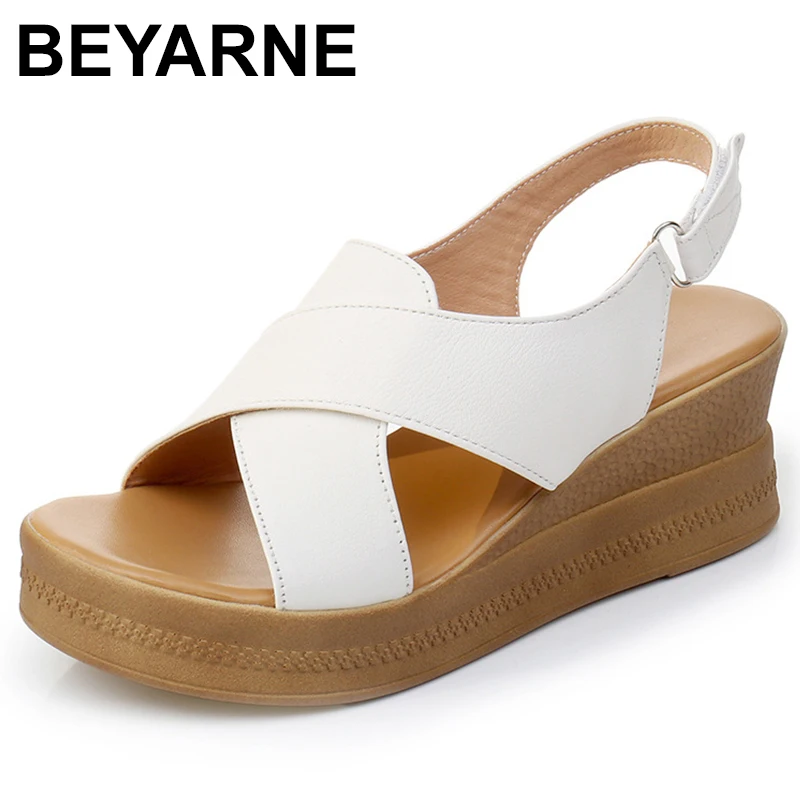 

2023 New Open Toe Genuine Cowhide Leather Sandals Sexy Wedge Heels Platform Sandals Fashion Women Sandals Summer Shoes