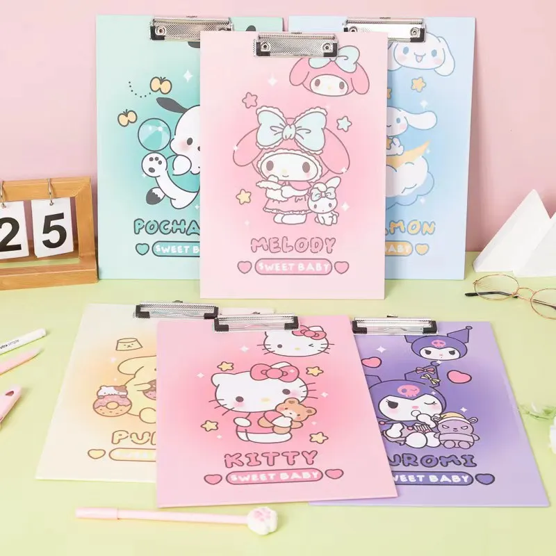 

New Kawaii Sanrio Cunnamoroll Hello Kitty My Melody Anime Cartoon A4 Folder Board Holder Cute Kuromi Student Writing Pad Gifts