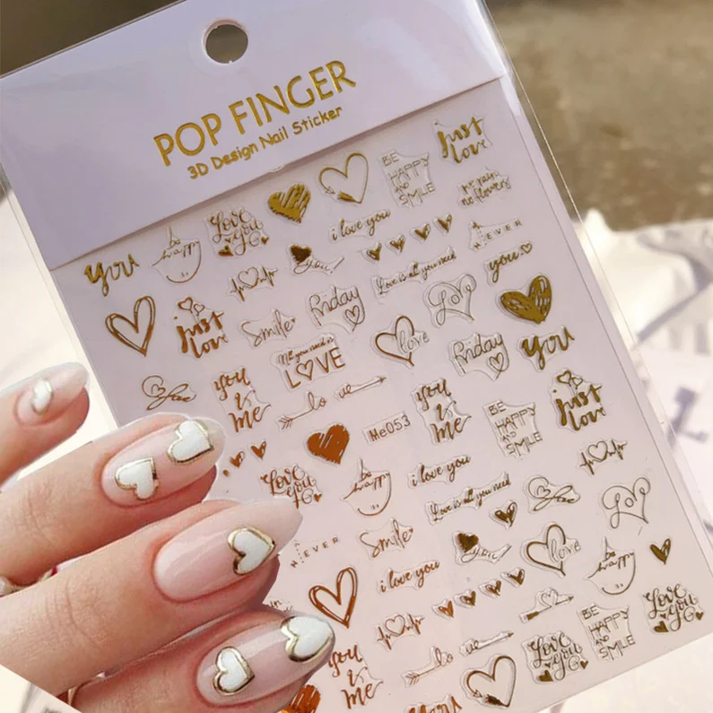 

3D наклейки для ногтей, Черное золото, сердце, любовь, дизайн, буквы, розовый цветок, самоклеящиеся слайдеры, наклейки для ногтей, Гель-лак, маникюр