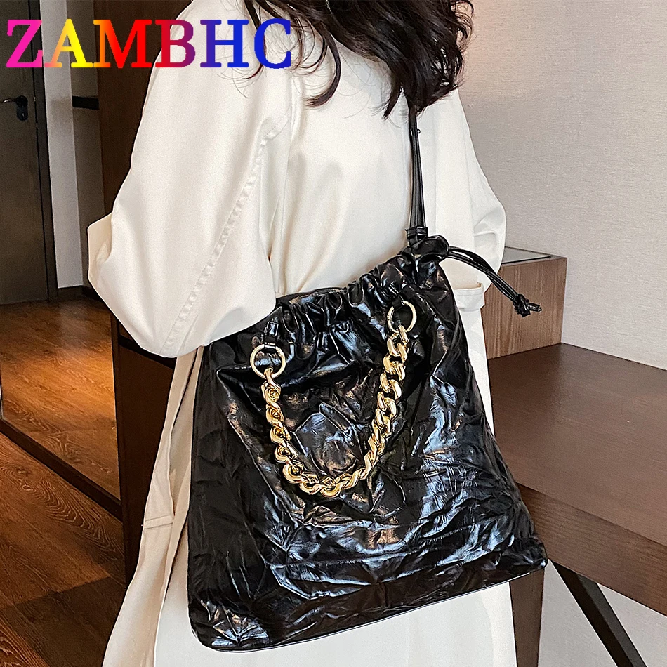 

Large Capacity Hobos Tote Fashion Chains High Quality PU Leather Shoulder Crossbody Bags for Women 2023 Trend Travel HandBag New