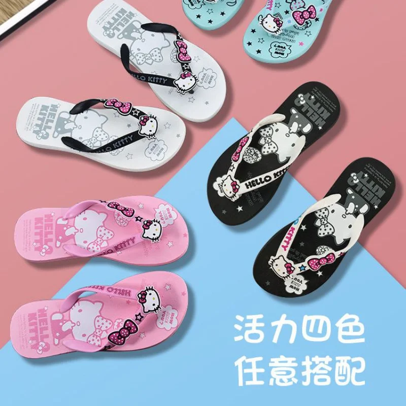 

Sanrio kawaii cartoon HelloKitty flip flops for women summer seaside beach wear non-slip home soft bottom sandals festival gift