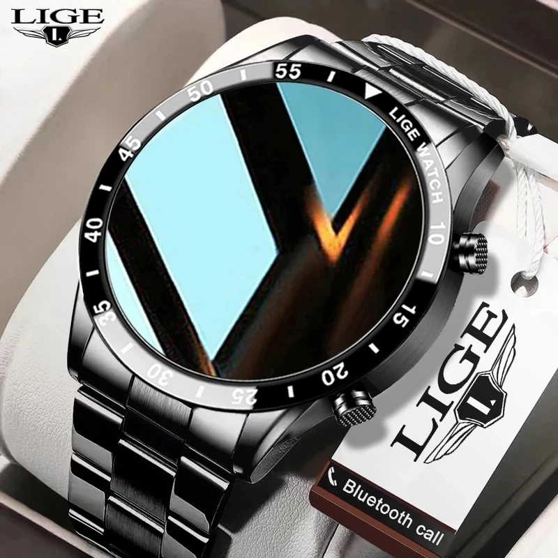 

LIGE 2022 Full Circle Touch Screen Steel Band Luxury Bluetooth Call Men Smart Watch Waterproof Sport Activity Fitness Watch+Box