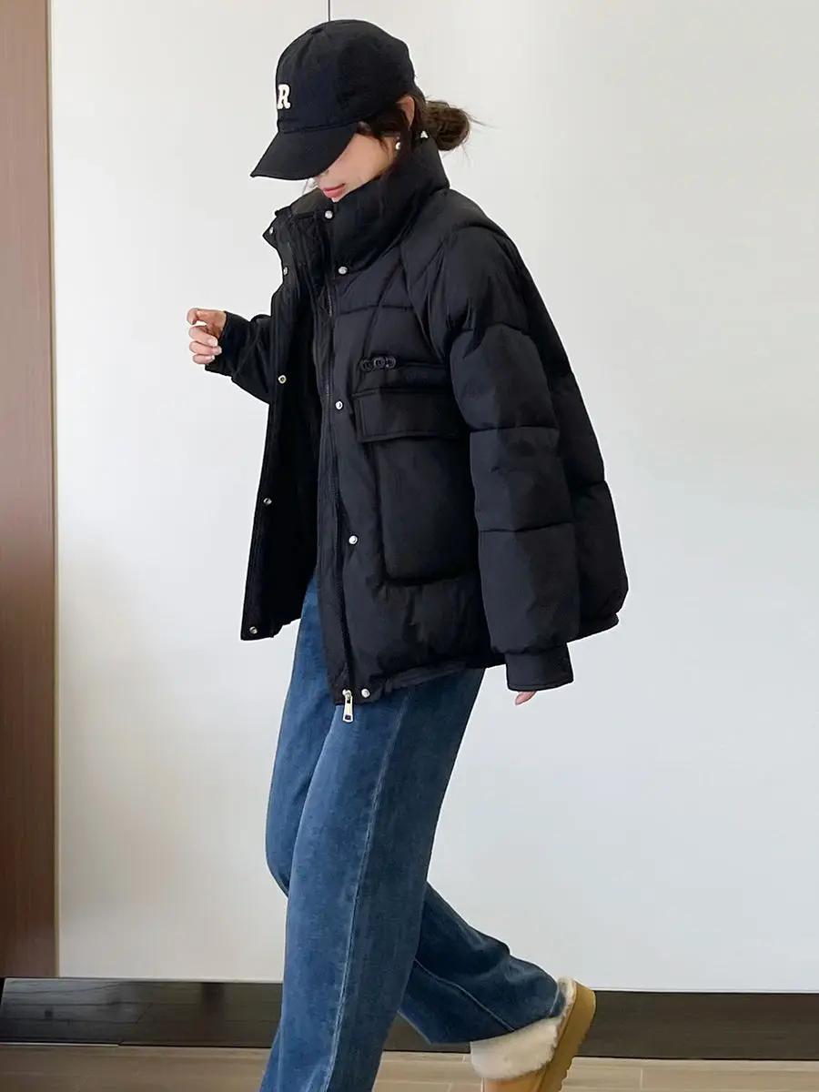 New Women White Duck Down Jacket Stand Collar 2023 Autumn Winter Outwear Casual Loose Fashion Warm Coat Down Coat Jackets M22