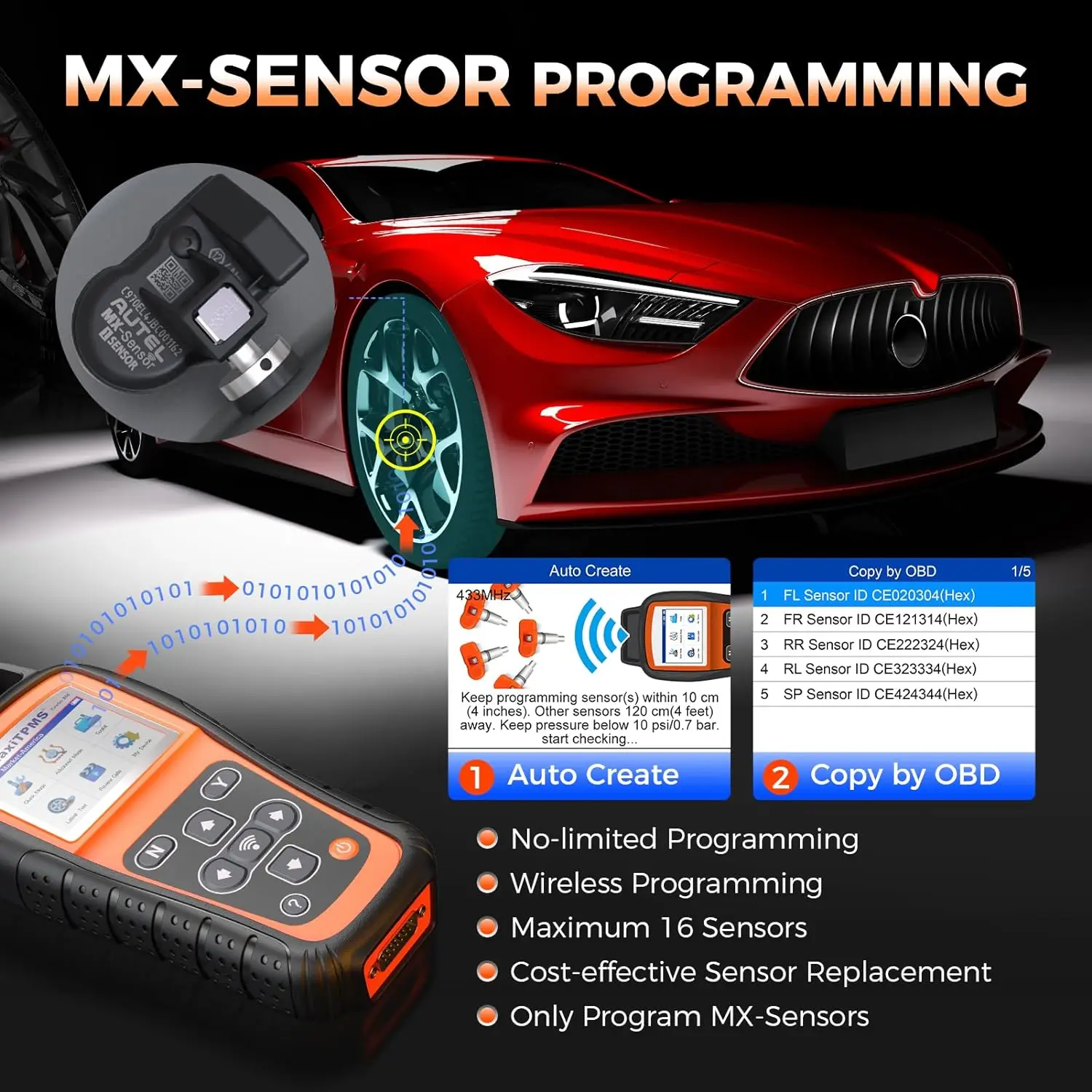 Фото Инструмент для программирования TPMS OTOFIX TireGo808, инструмент для перепрограммирования TPMS, активация всех датчиков, программирование MX-Sensor 315/433 МГц, мониторинг давления в шинах №3