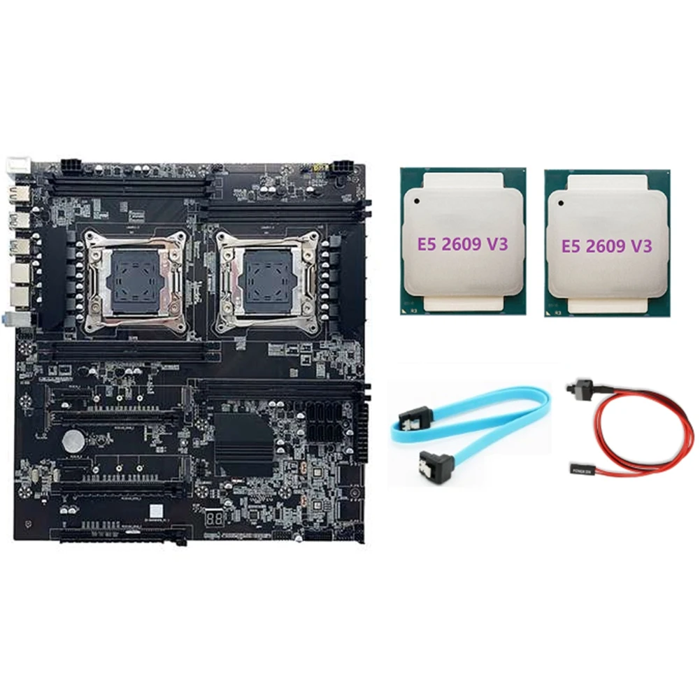 

X99 Dual-Socket Motherboard LGA2011-3 Dual CPU Support RECC DDR4 Memory with 2XE5 2609 V3 CPU+SATA Cable+Switch Cable