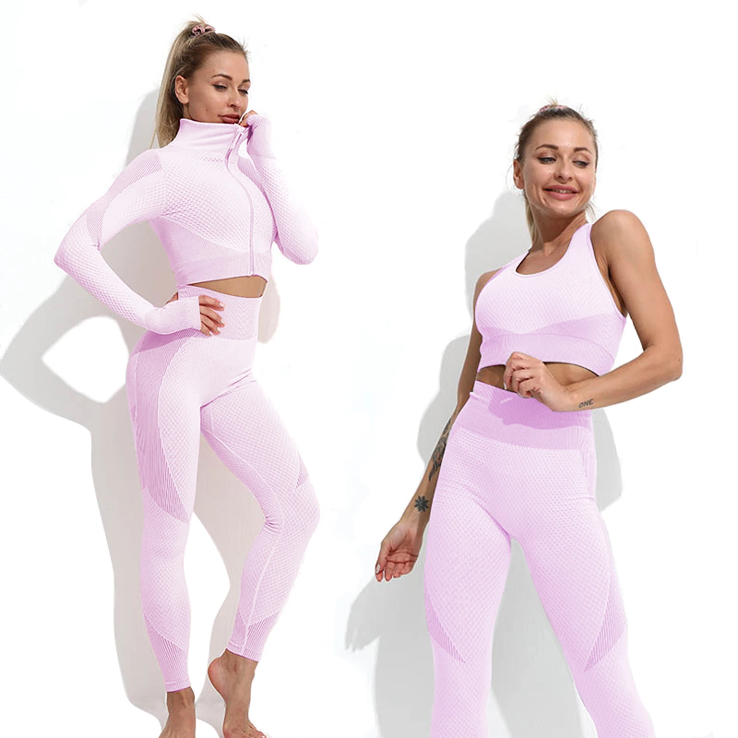 Short Bar Seamless Women Yoga Set Workout Sportswear Gym Clothing Fitness Long Sleeve Crop Top High Waist Leggings Sports Suits