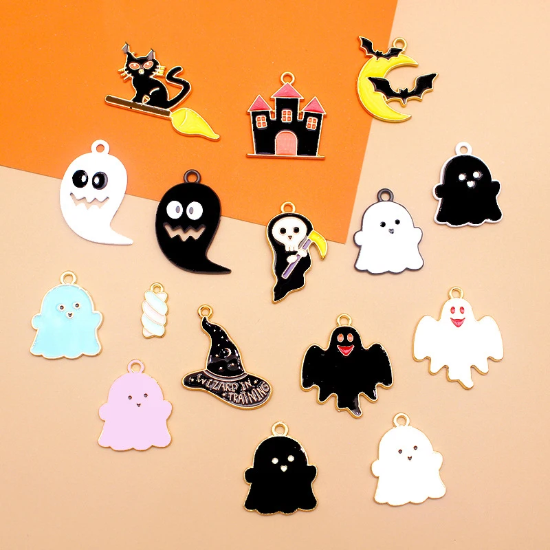 

Halloween Alloy Drip Oil Diy Jewelry Accessories Ghost Festival Skull Bat Ghost Haunted House Magic Hat Pendant