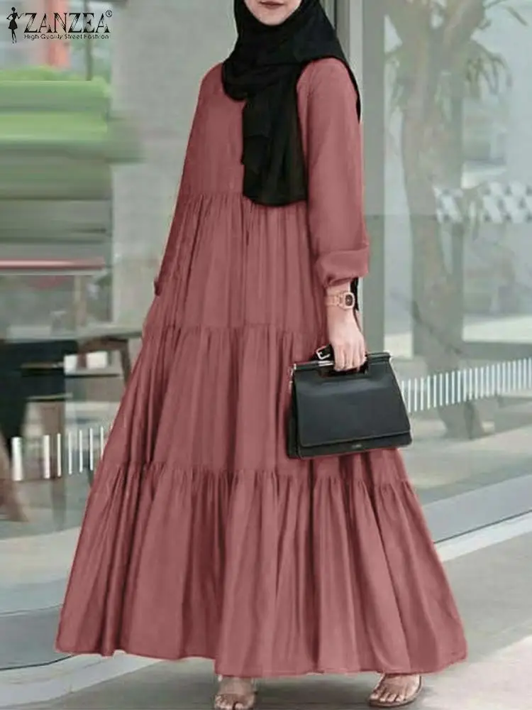 ZANZEA мусульманское модное платье Абая с длинным рукавом осеннее клетчатое