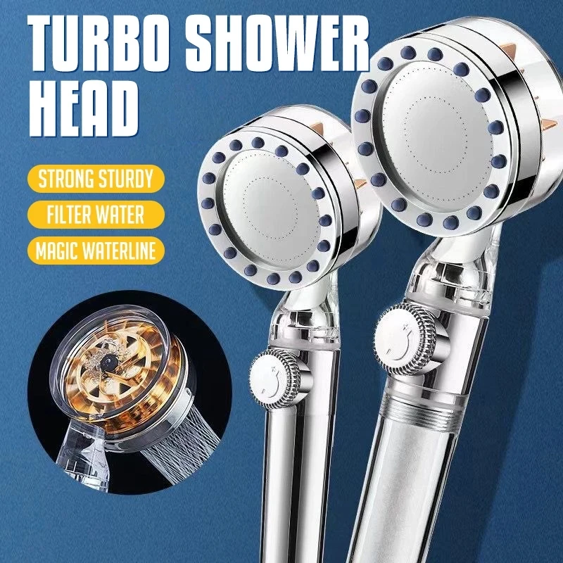 

Turbo Fan Shower Head Turbocharged Double Filter High Pressure One-Key Adjustable Water Saving Flow Handheld SPA Massage Nozzle