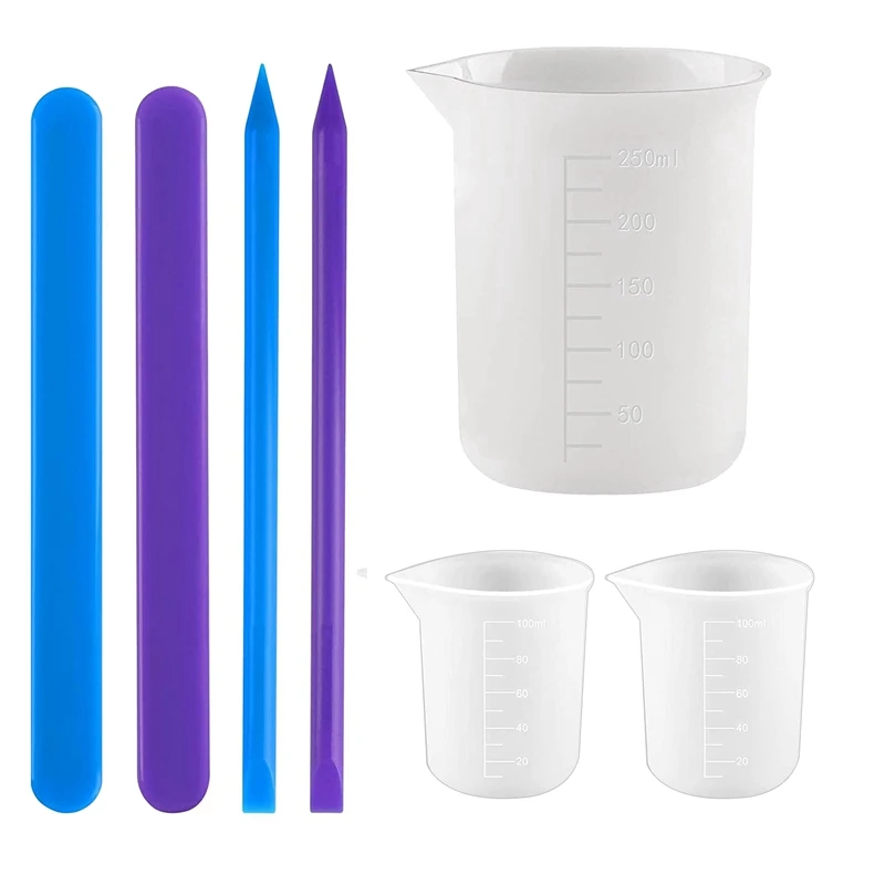 

Silicone Measuring Cup And Silica Gel Stirring Rod Kit, 250Ml And 100Ml Silicone Mixing Cup, Reusable Resin Mixing Kit