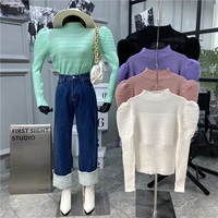 2021 autumn and winter cropped top womens long sleeve sweater womens all match half turtleneck pullover casual bottoming shirt