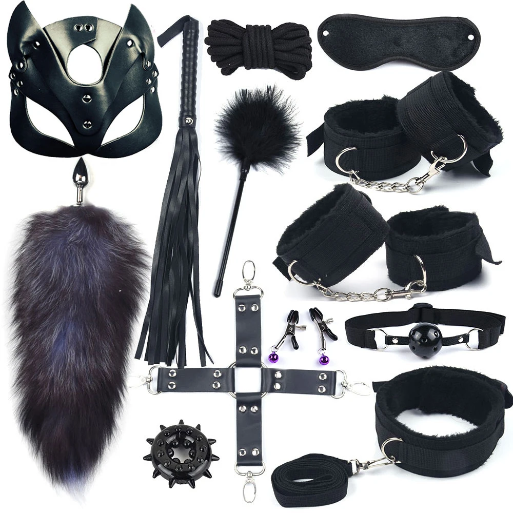 40CM Fox Tail Metal Anal Plug Leather Cat Mask Whip Handcuffs Bdsm Sex Toys For Women Bondage Adult Games