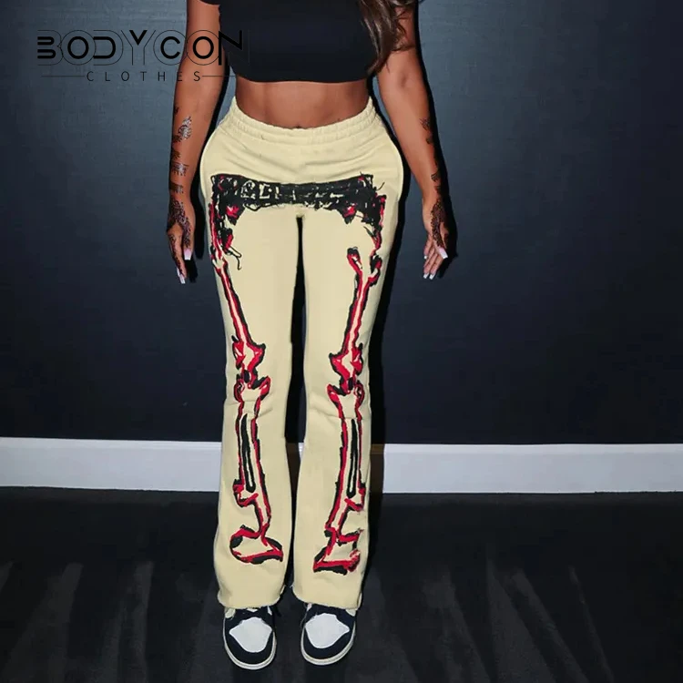 

Облегающие пасхальные спортивные брюки с принтом черепа, женские плотные повседневные трендовые Брюки с карманами, базовая уличная одежда, дикие спортивные брюки, штаны
