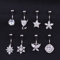 navel ring medical stainless steel inlaid zircon navel nail