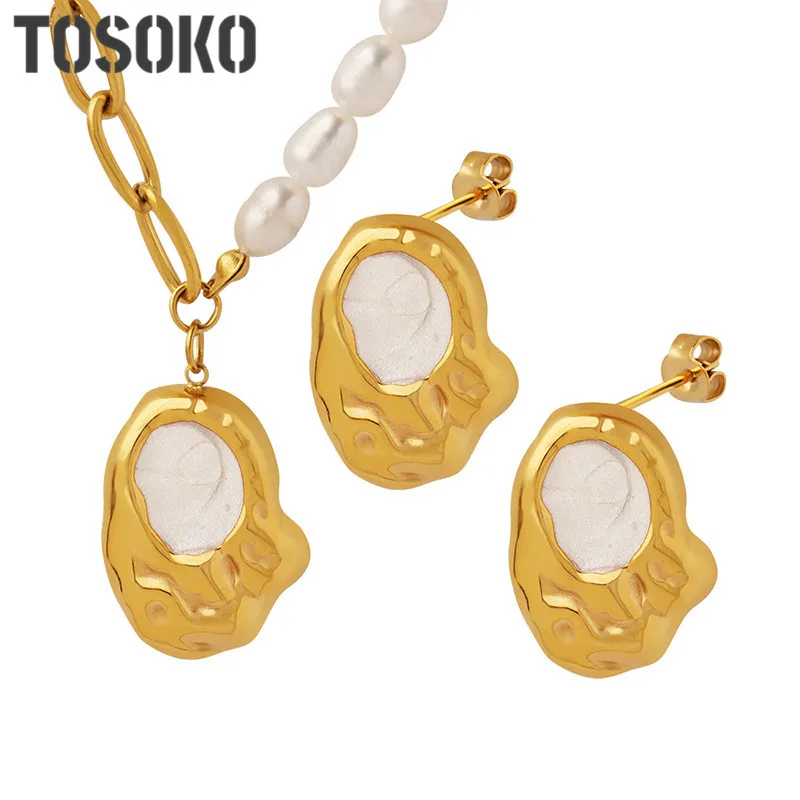 

TOSOKO Stainless Steel Jewelry Irregular Geometry Enamel Oil Drop Necklace Earrings Women's Fashion Jewelry Set BSP1202-F123