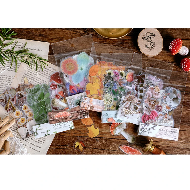 

40Pcs PET Journal Junk Bullet Plant Flower Mushroom Stickers Aesthetic Scrapbooking Accessories Laptop Album School Art Supplies