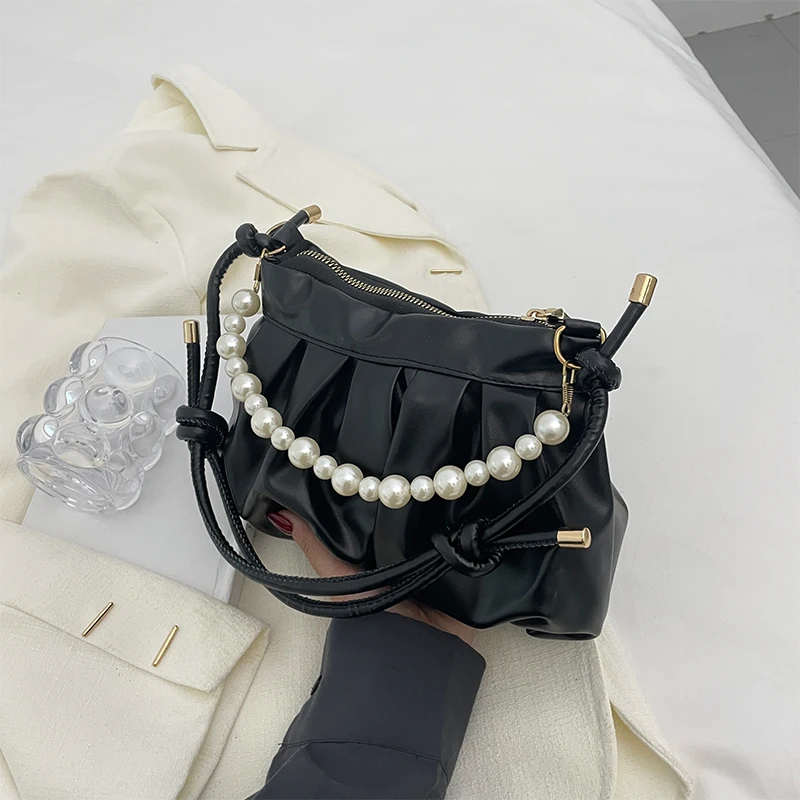 

Женская модная сумка на плечо, сумка через плечо в форме облака, плиссированная Повседневная сумка с жемчугом