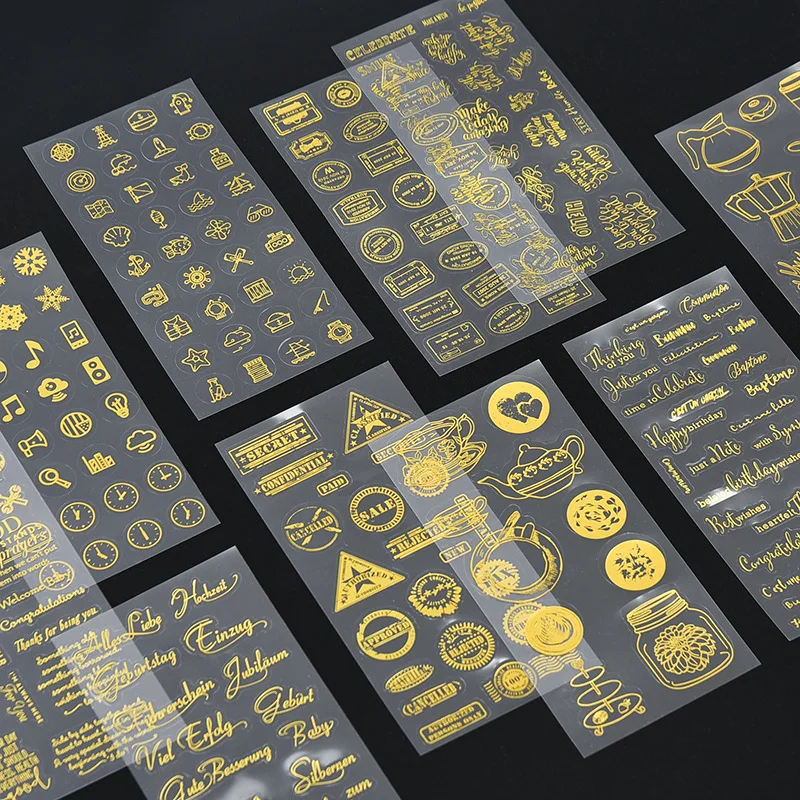 

A140 Colorful Pet Bronzing Series Stickers Retro Postmark English Blessing Phrases Hand Account Decorative Stickers