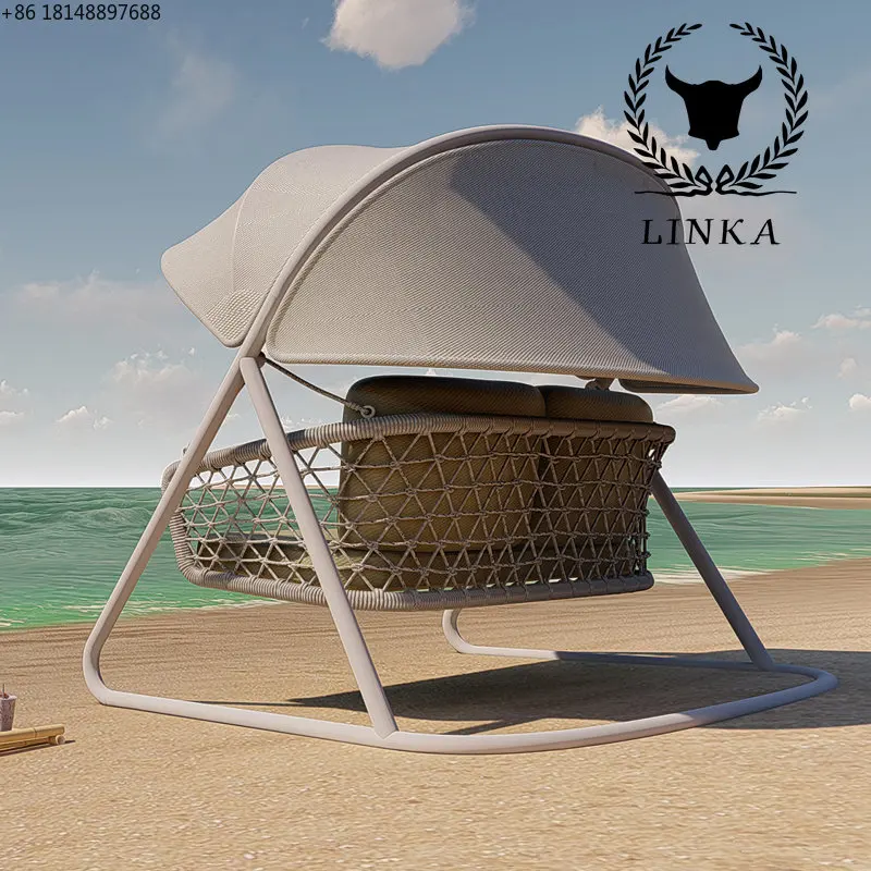 

Outdoor swing simple waterproof sunscreen courtyard hanging blue sunshade Nordic outdoor balcony rocking chair leisure