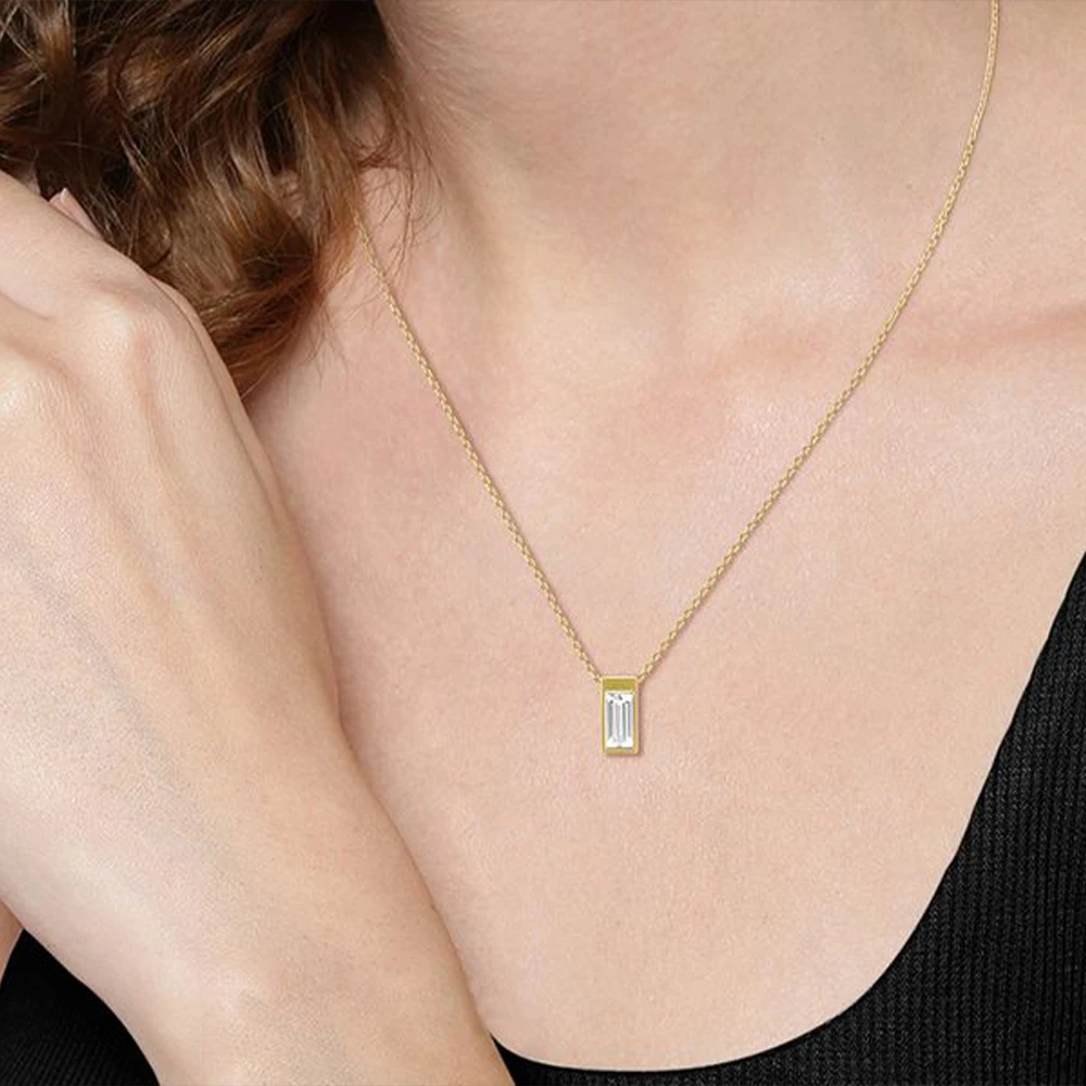 

CANNER S925 Silver Geometric Square Zircon Pendant Necklace Light Luxury Simple Versatile Collarbone Chain For Women Gift Party