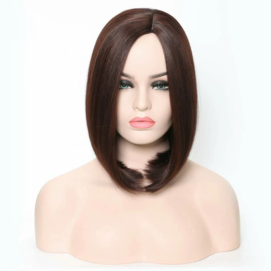 

LANYI 14" Synthetic Short Silky Straight Wig Black Reddish Brown Wig For White/Black Women Lolita Cosplay Daily Party Wigs
