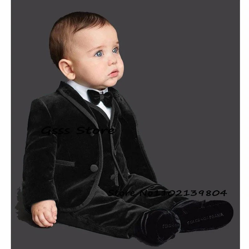 Boys Suit Velvet 3 Piece Formal Blazer Pants Vest Kids Jacket Wedding Tuxedo Child Custom Suit комплекты для маленьких мальчиков enlarge