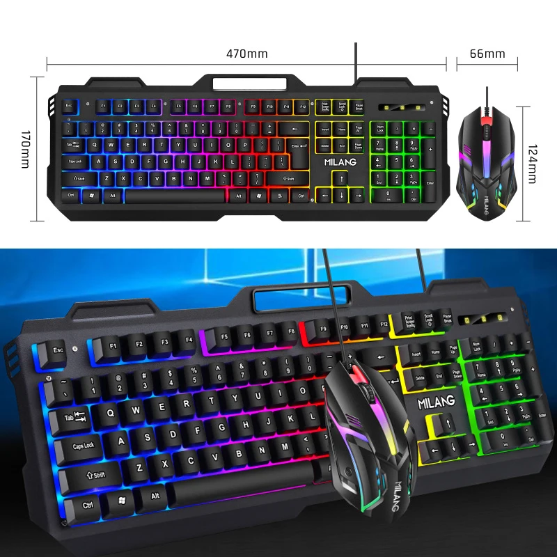Mechanical Feel Wire Gaming Keyboard Mouse Set USB RGB Colorful Luminous Keyboard Mice for PC Gamer Computer With Phone Holder images - 6