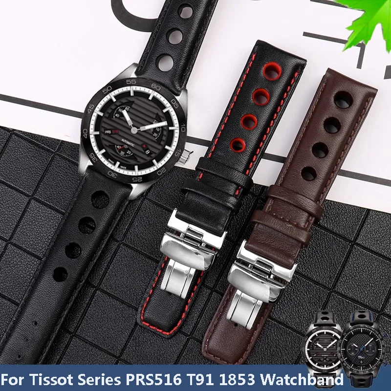 

20mm Genuine Leather Strap for Tissot Sports Racing Series PRS516 T91 1853 Men Watchband with Butterfly Clasp Soft Cowhide Belt