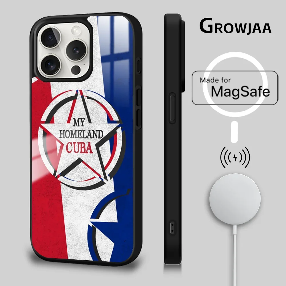 C-Cuba Flag Art Phone Case For iPhone 16 15 14 13 12 11 Pro Max Plus Mini Magsafe Mirror Wireless Magnetic Cover