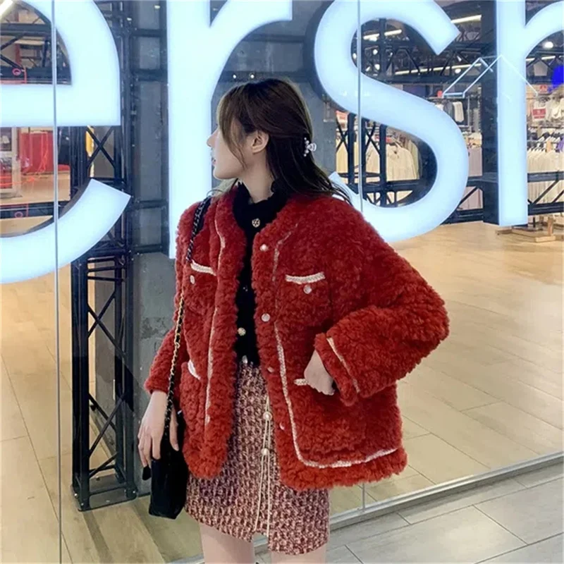 White Winter Jacket 2023 New French Imitation Rabbit Plush Coat Female Korean Fashion Retro Faux Fur Coat Ladies Cardigan Blue