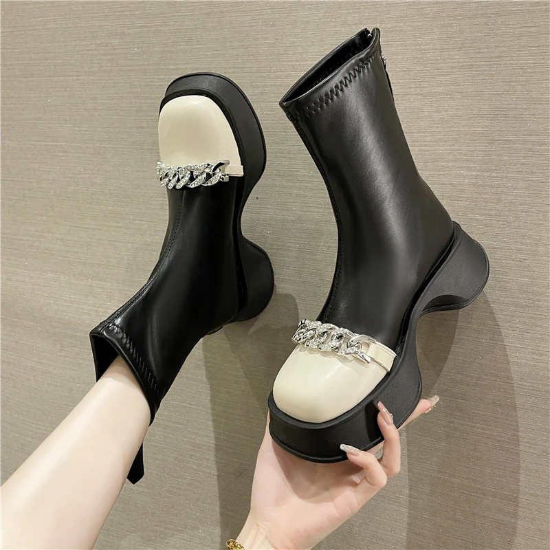 

Женские ботинки с кристаллами, ботинки с круглым носком, Женская роскошная дизайнерская Осенняя обувь на молнии Стразы 2022, модная летняя об...