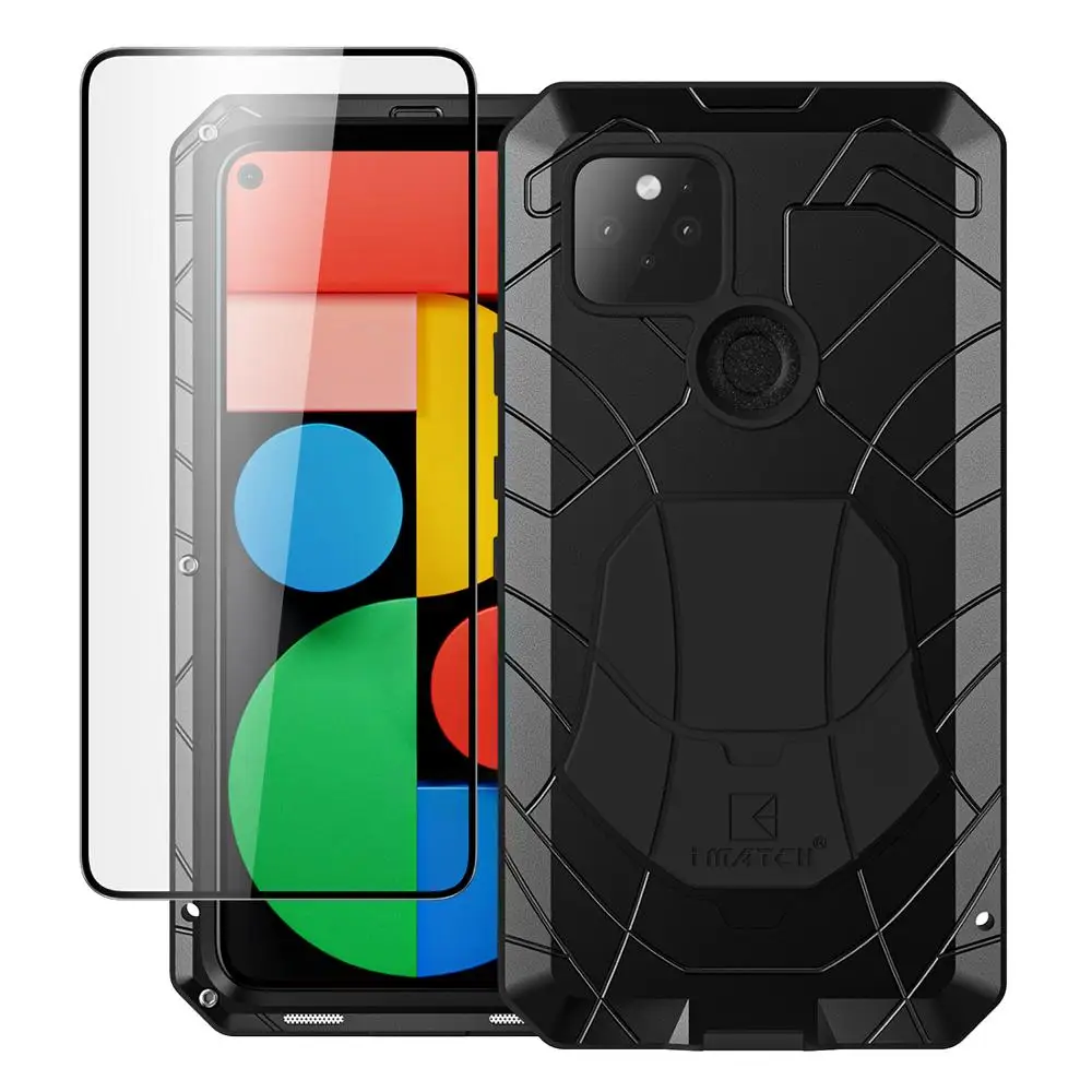 

Case For Google Pixel 5 with Tempered Glass Heavy Duty Protection Armor Shockproof Hard Aluminum Metal Mobile Phone Cases