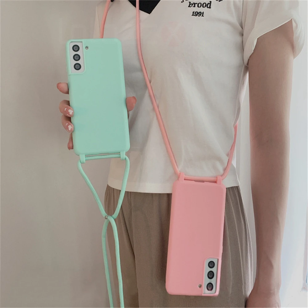 

Crossbody Lanyard Cord Rope Strap Phone Case For Samsung S23 Ultra S22 Note 20 S21 Plus S20 FE A73 A53 A72 Soft Silicone Cover