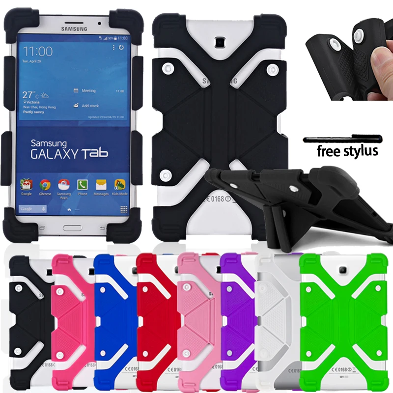 

Anti-fall Tablet Case for For Samsung Galaxy Tab S2 S3 S4 S5e S6 S7 Solid Color Universal Soft Silicone Stand Cover Case