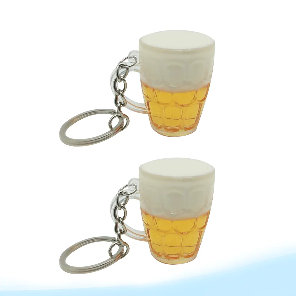 2PCS Simulation Beer Cup Shape Keychain Acrylic Pendant Decor Gifts for Bag Car Key