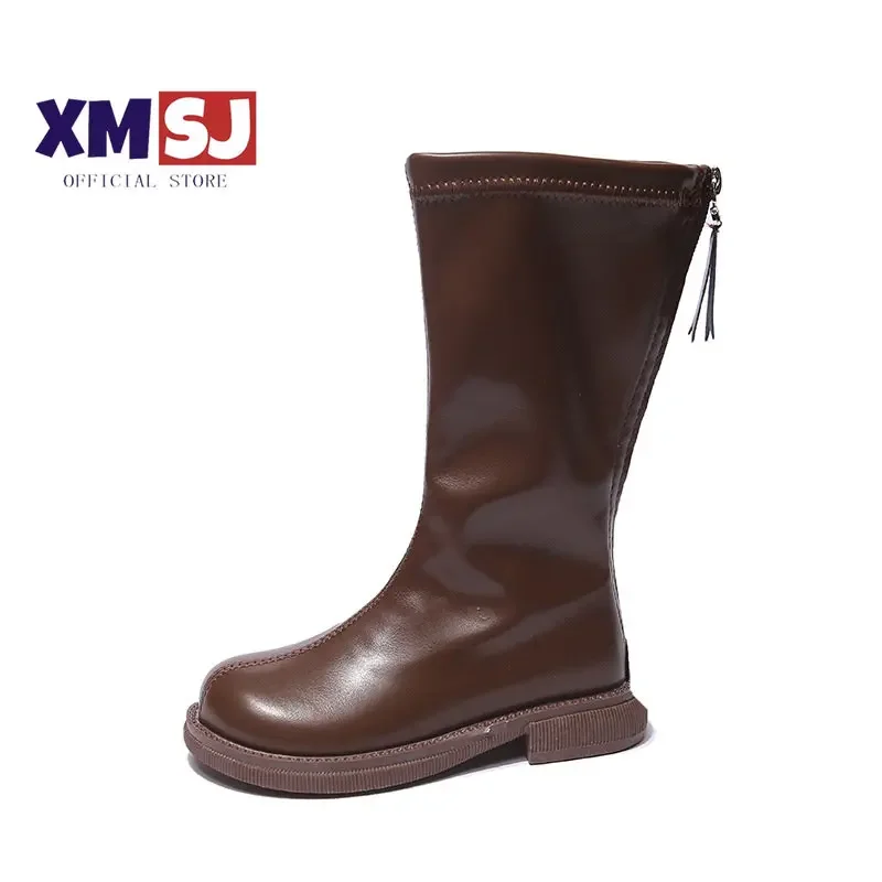 

Girls Boots 2023 Autumn and Spring New High Boots Child Solid Color Versatile Performance Breathable Non-slip Round-toe Britain