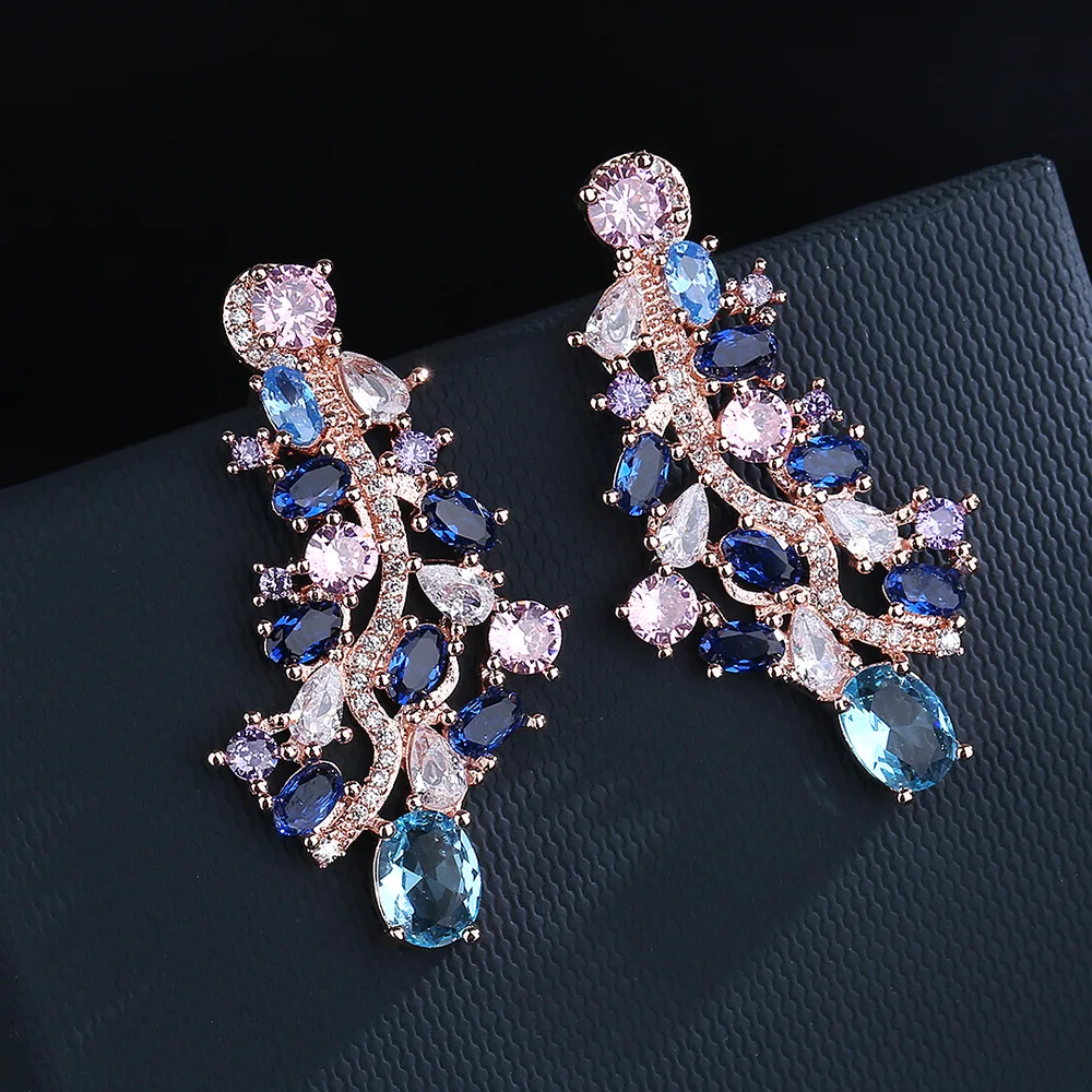 

Vintage Sapphire Tassel Boho Earrings 925 stamp Colorful Zircon Earrings Long Ear Clips Party Birthday Jewelry Gifts