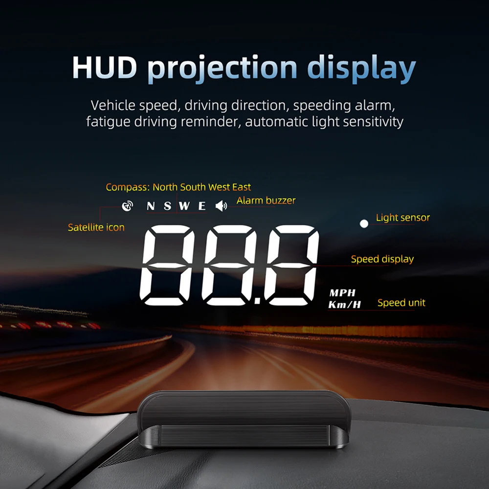 Автомобильный дисплей на лобовом стекле M1 HD GPS HUD с расходом топлива компьютер для