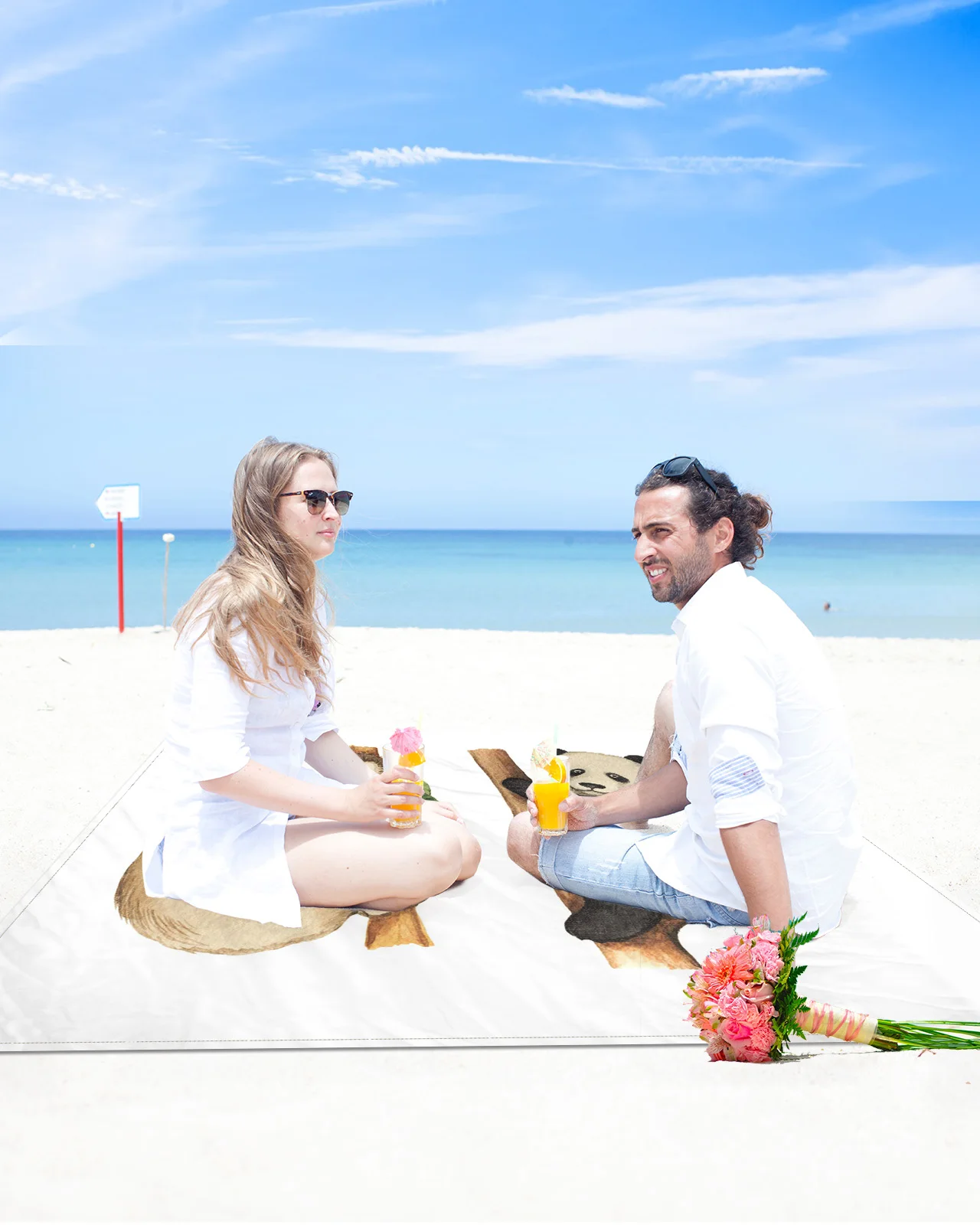 

Белое пляжное одеяло с мультяшными животными, милое коала, панда, устойчивое к песку, портативное пляжное одеяло, водонепроницаемые коврики...