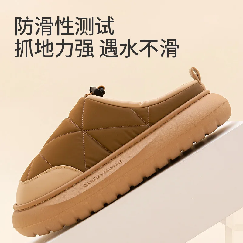 Indoor Winter Women Home Cotton Slippers Waterproof Non-Slip Plush Slides House Lined Fur Hairy Warm Ladies Man Couples Shoes