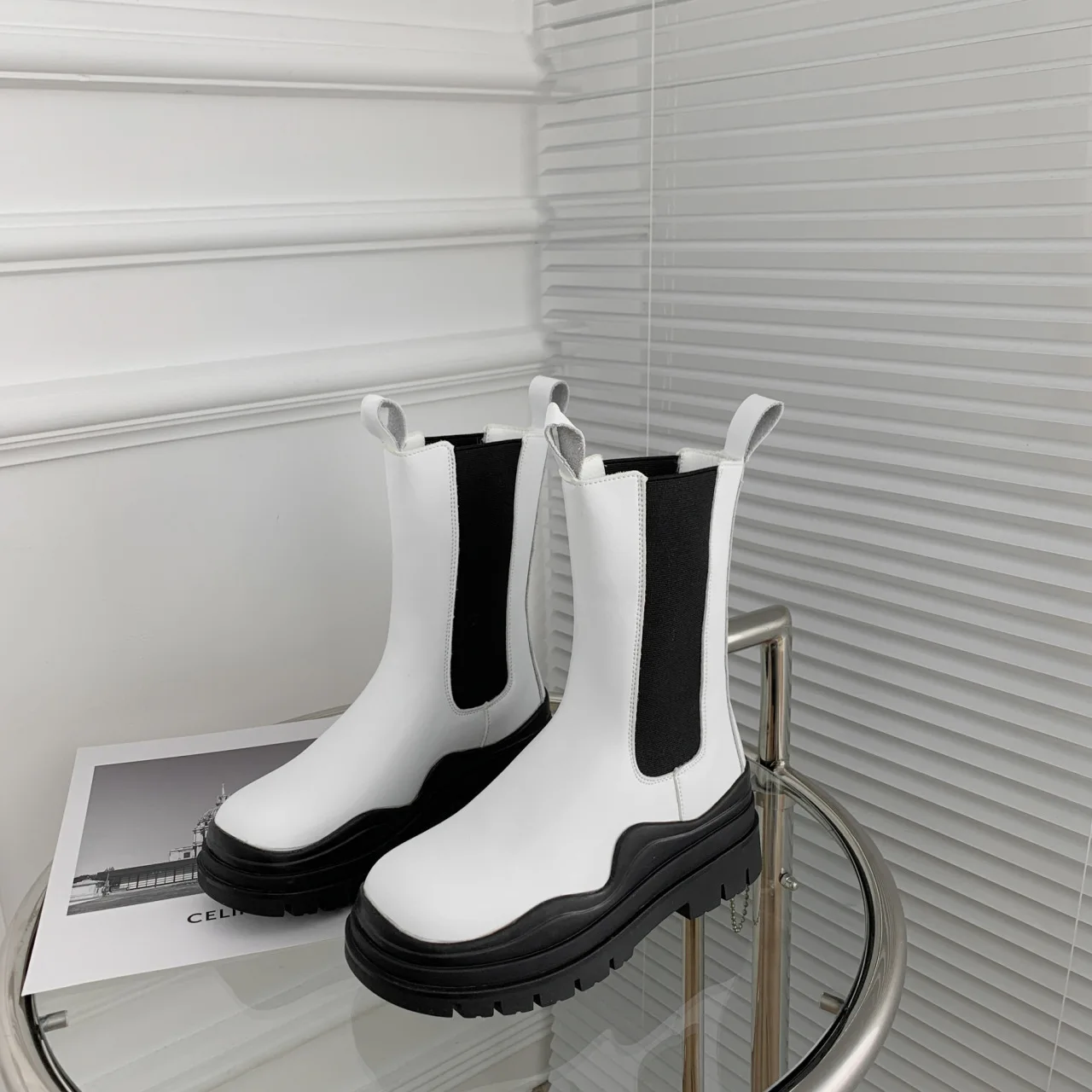 Новинка 2022 ботинки высокие на платформе челси для мужчин и женщин Размеры 35-40 -