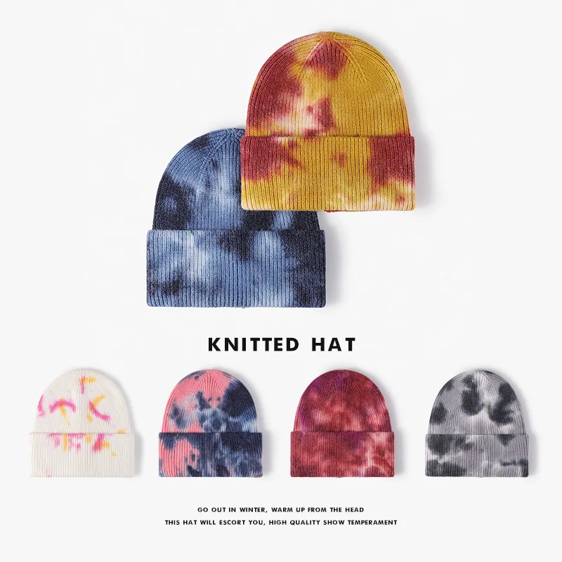 

Fashion Women Colorful Tie Dyed Hat for Women Adult Winter Men's Warm Beanies Casual Knitted Ski Cap Hip Hop Bonnet