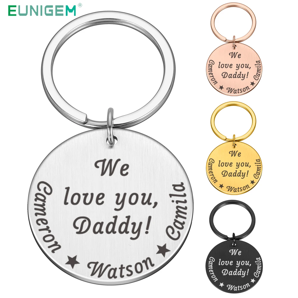 

Personalized Keychain Customized Name Engraved Dad We Love you Keychains Father's Day Gifts for Dear Hero Daddy Key Chain