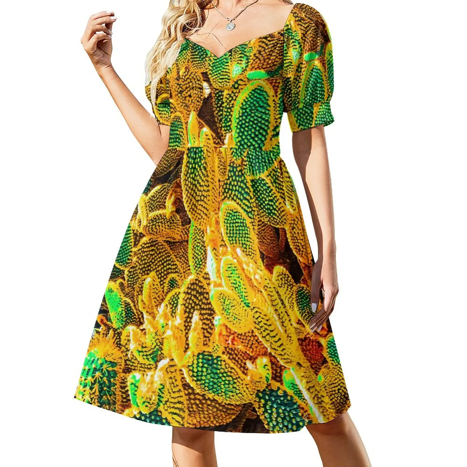 

Africa Cactus Print Casual Dress Desert Plants Stylish Dresses Sexy V Neck Elegant Graphic Dress Big Size 3XL 4XL