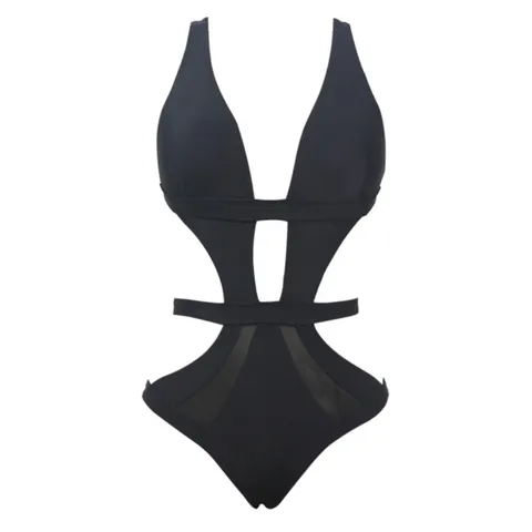 Черный слитный купальник 2022, женский купальный костюм, сетчатый Монокини, сексуальный прозрачный купальник, боди с глубоким вырезом, женский купальник
