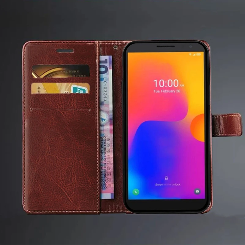 Чехол для Alcatel 1B 2022 с карманом для карт, покрытие из искусственной кожи, флип-крышка с ретро-дизайном, кошелек для телефона, подходит для деловых встреч.