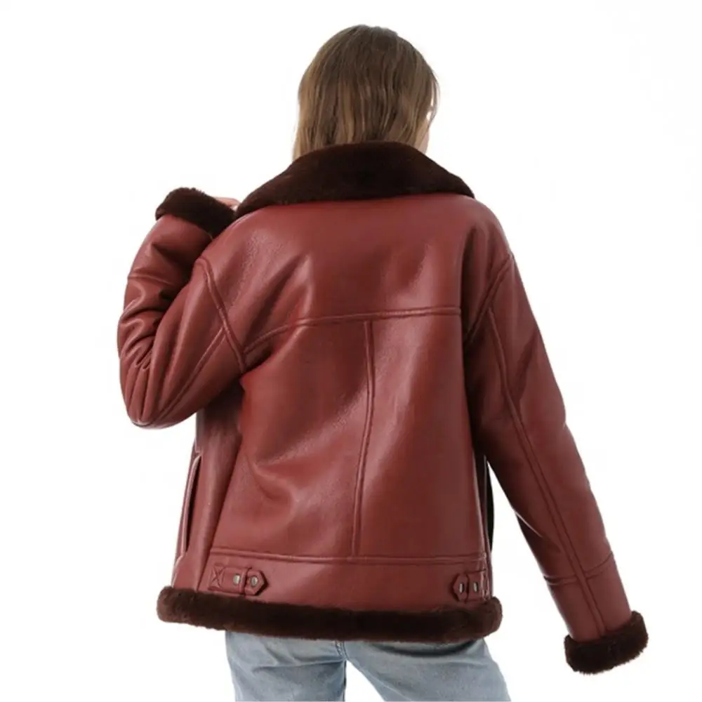 Women Winter Real Fur Thermal Zipper Jacket Long Sleeve Pocket Pure Color Fluffy Real Fur Coat Leisure Fashion Luxury Woman Fur