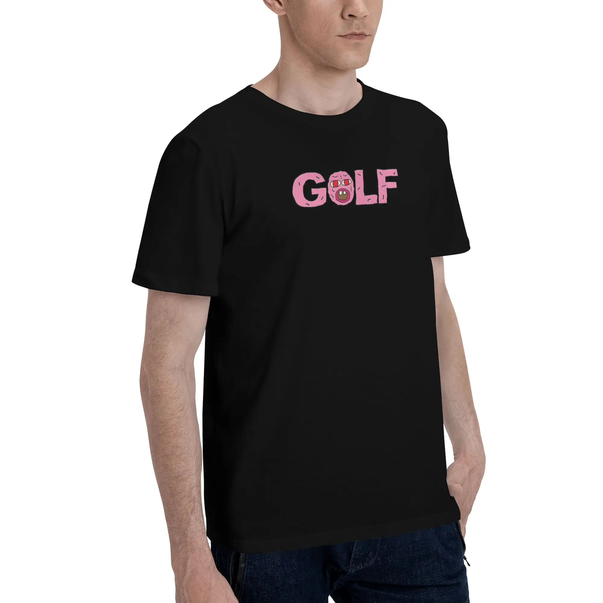 Фото Новая футболка 1952 года в мультяшном стиле «GOLF» с текстом «O» Angry Faced, мужская рубашка с рукавами №2